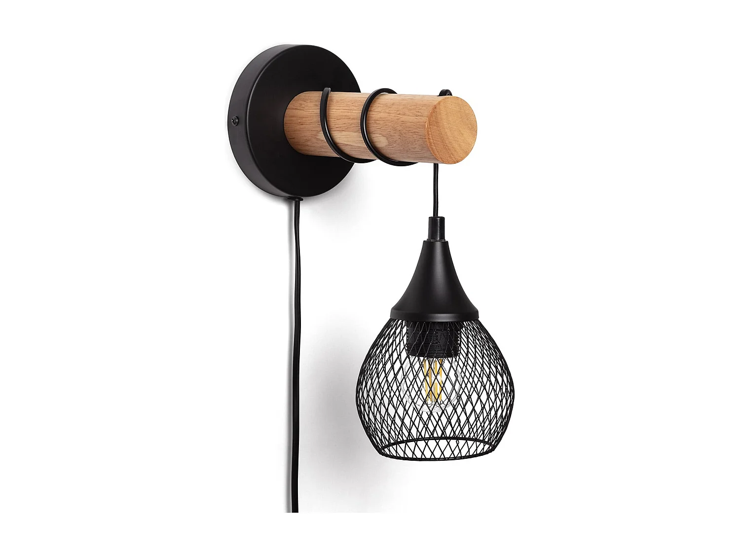 Lampada da Parete Legno e Metallo Monah Nero