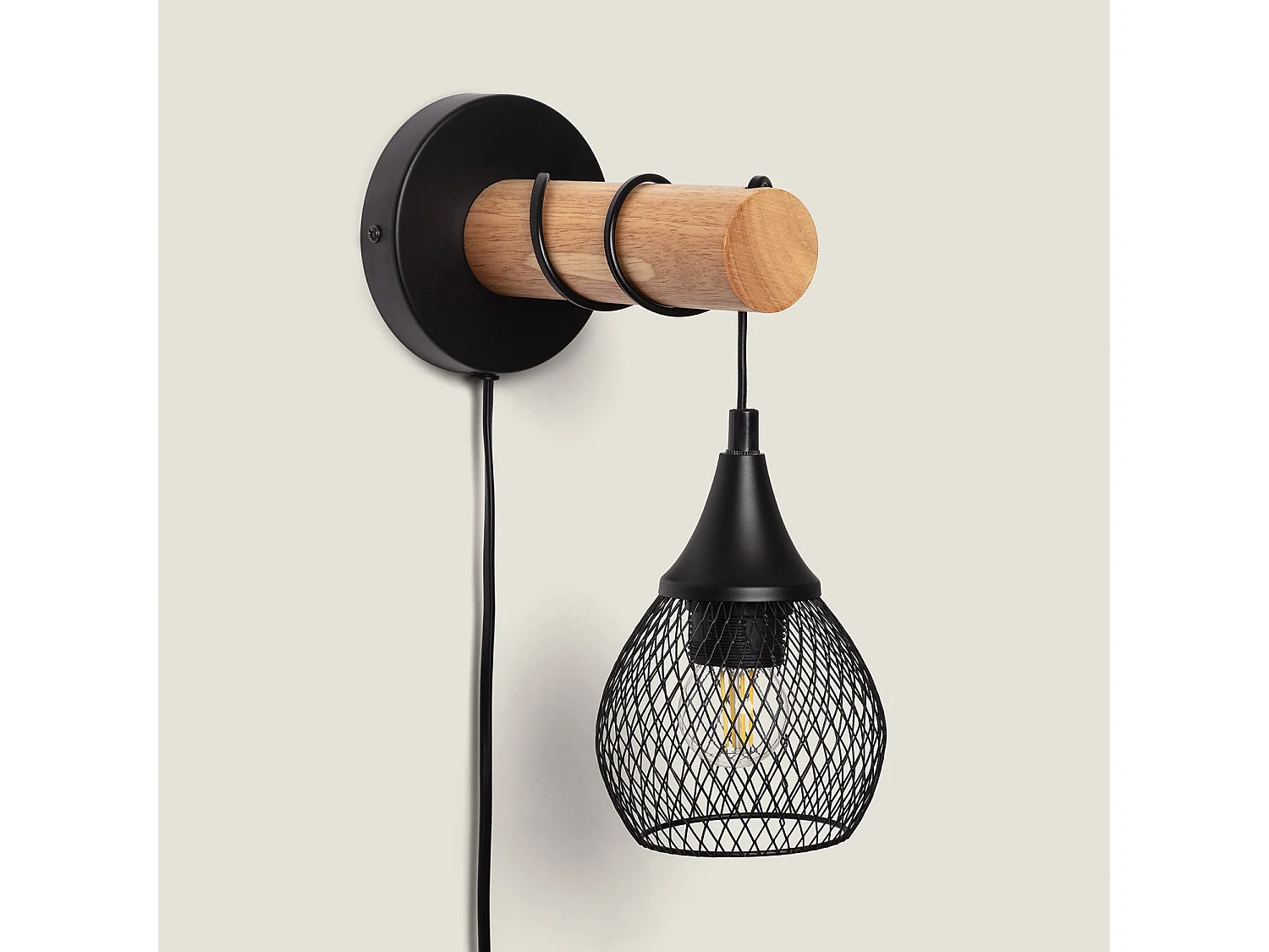 Lampada da Parete Legno e Metallo Monah Nero