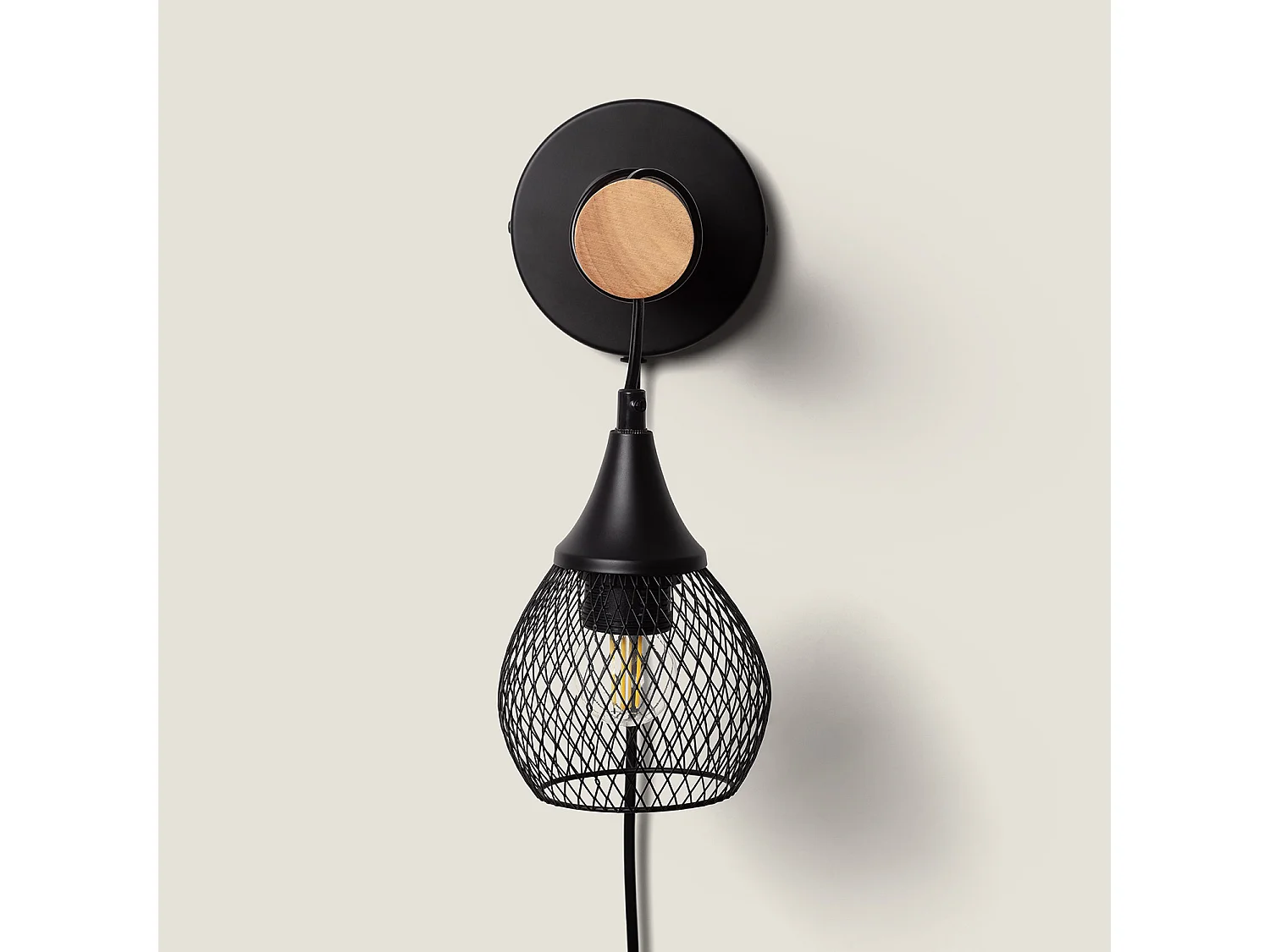 Lampada da Parete Legno e Metallo Monah Nero