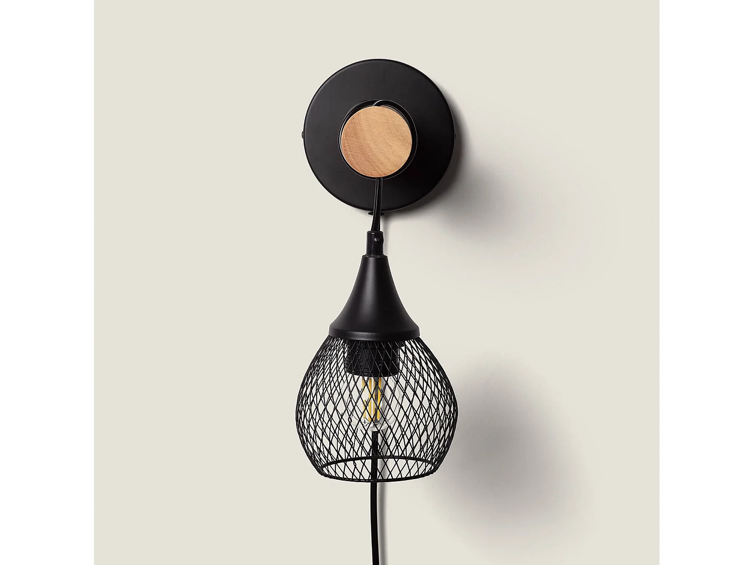 Lampada da Parete Legno e Metallo Monah Nero