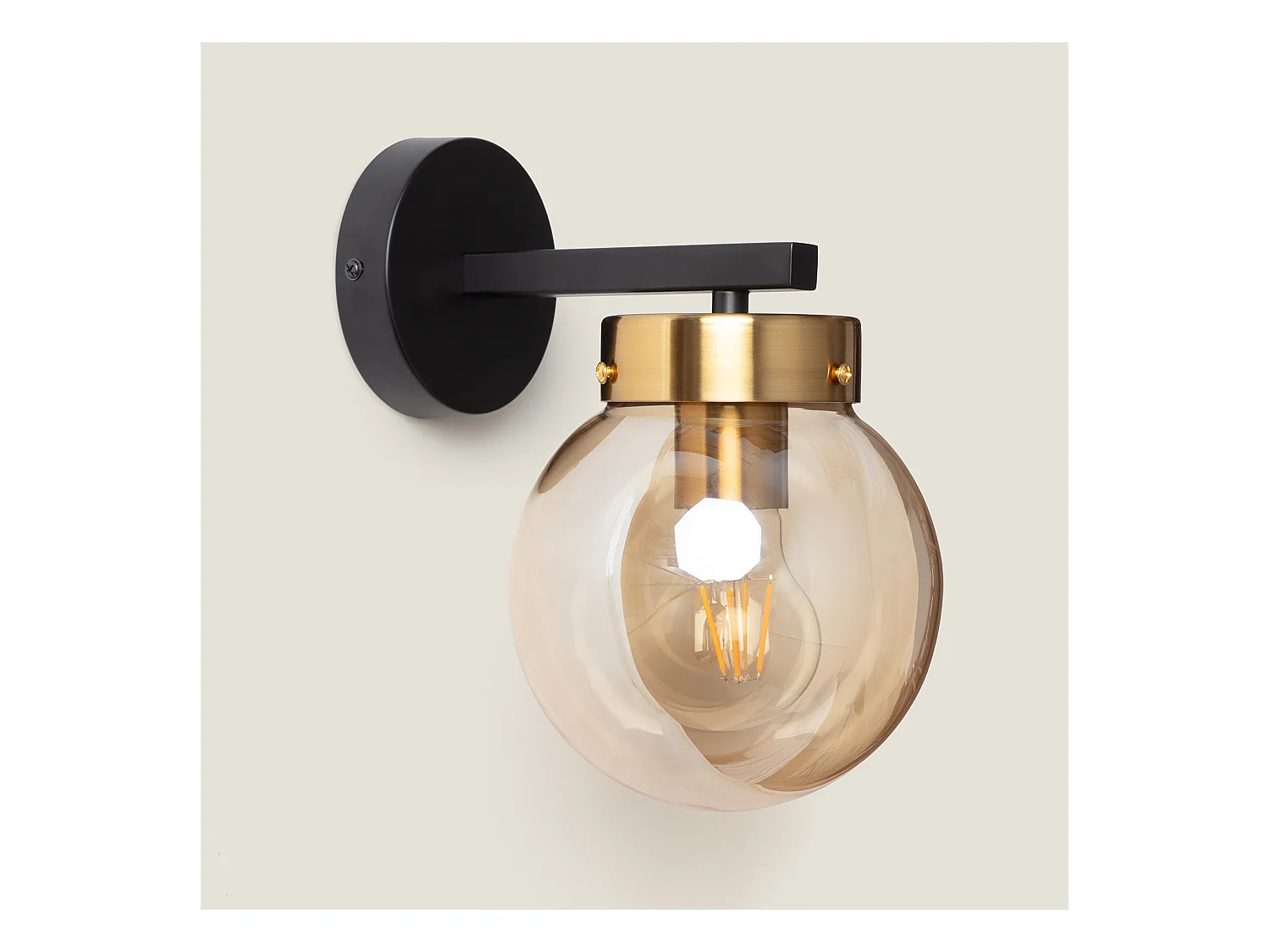 Lámpara de Pared de Metal y Cristal Cawu Negro