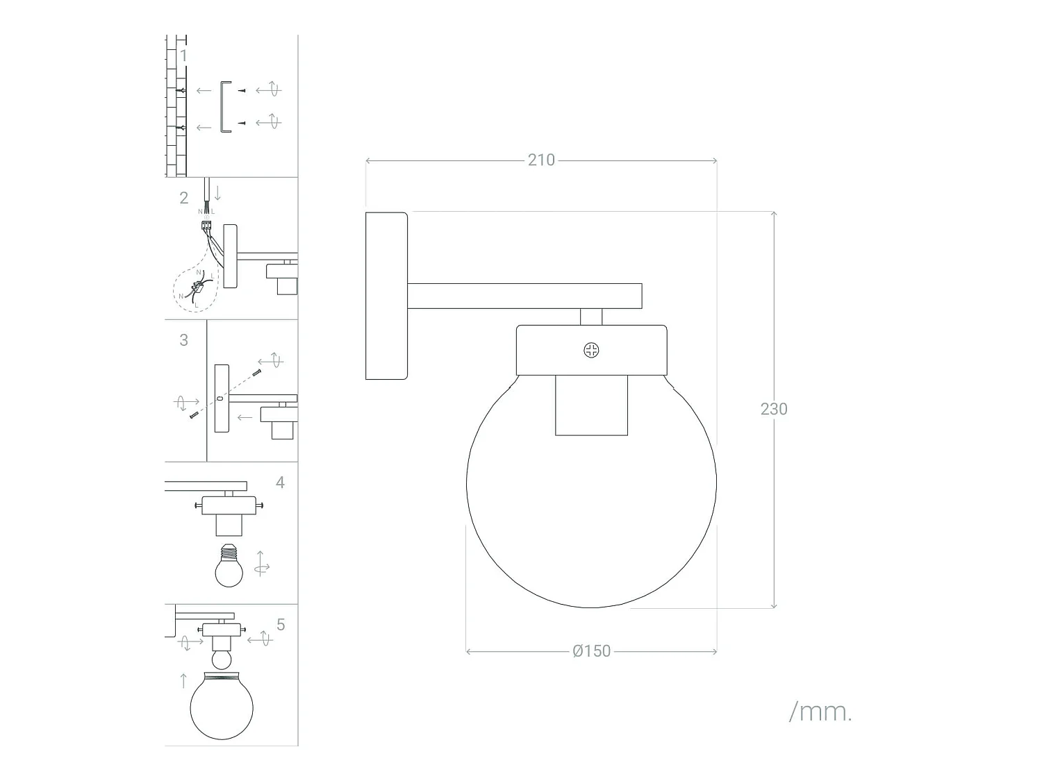 Lámpara de Pared de Metal y Cristal Cawu Negro