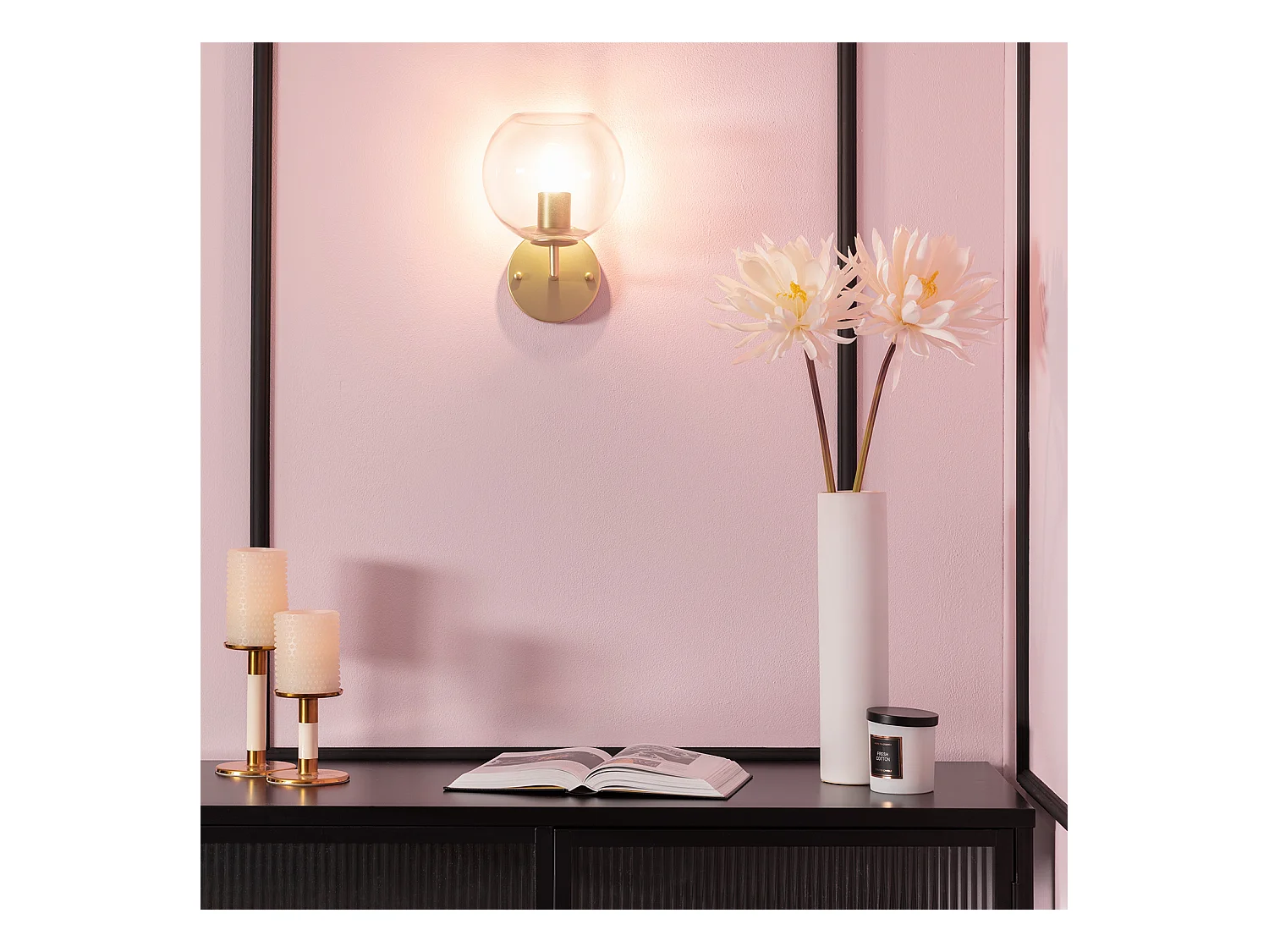 Lámpara de Pared de Metal y Cristal Round Bern Dorado