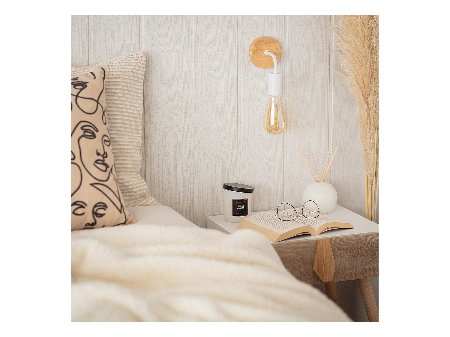 Lámpara de Pared de Madera y Metal Jedali Blanco