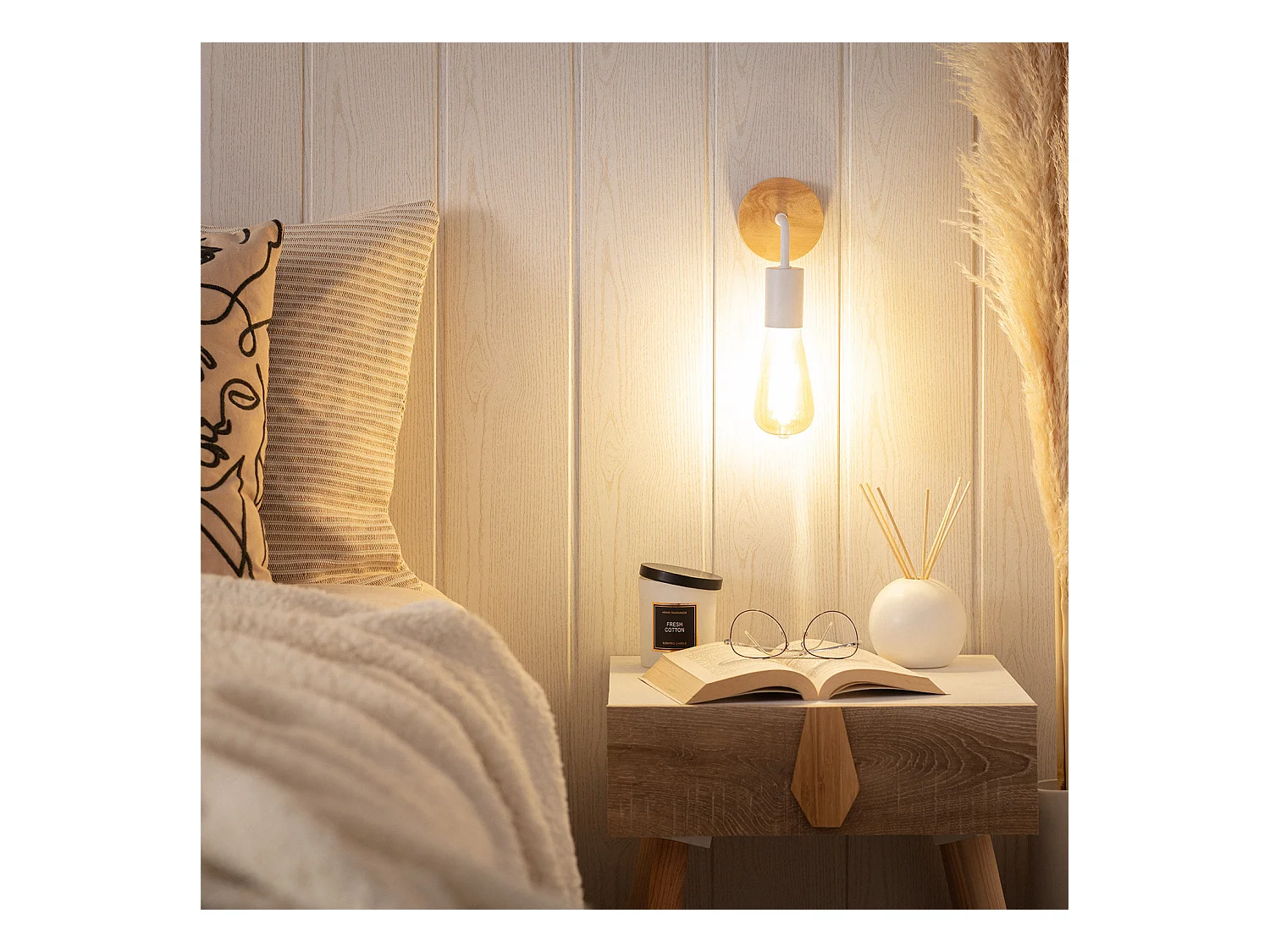 Lámpara de Pared de Madera y Metal Jedali Blanco