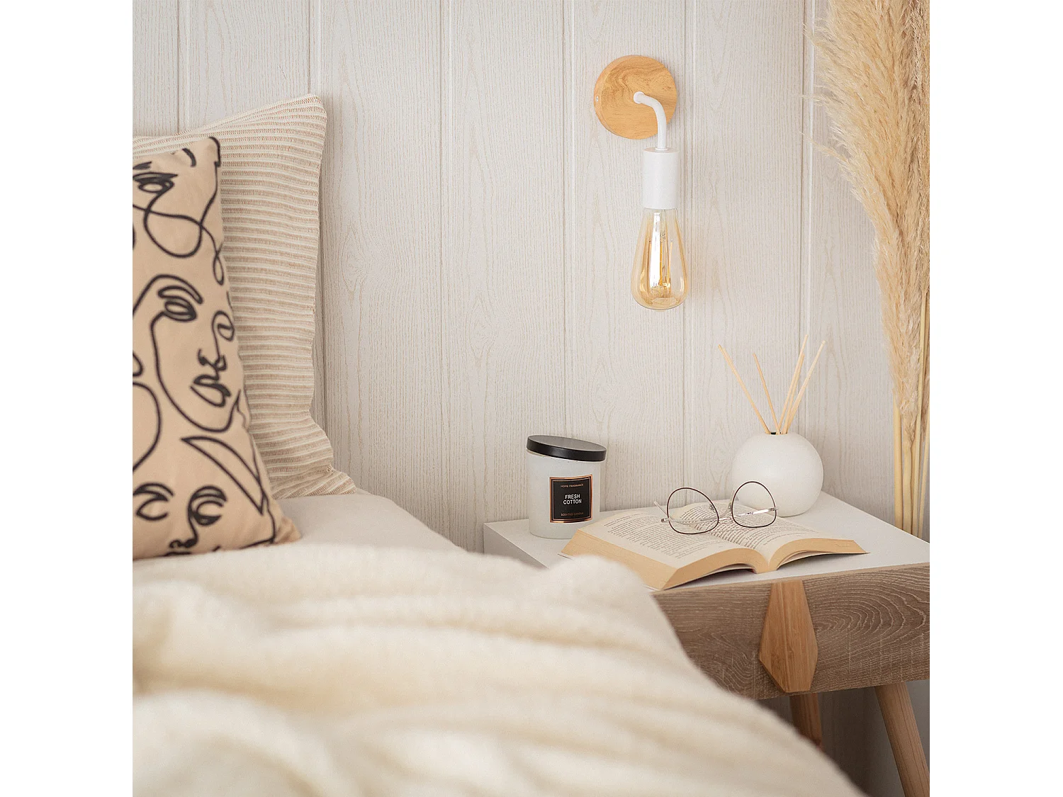 Lampe Murale Bois et Métal Jedali Blanc