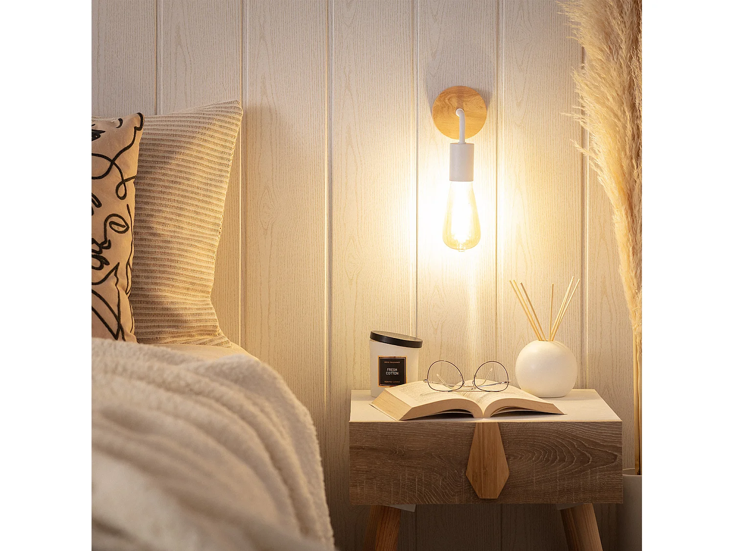 Lampe Murale Bois et Métal Jedali Blanc