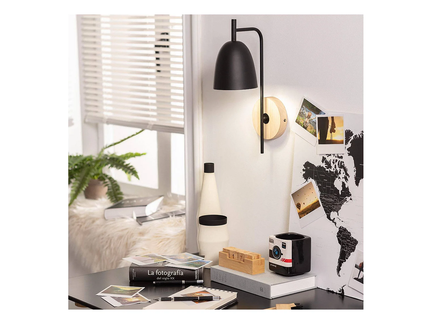 TechBrey Lámpara de Pared de Madera y Metal Fresne