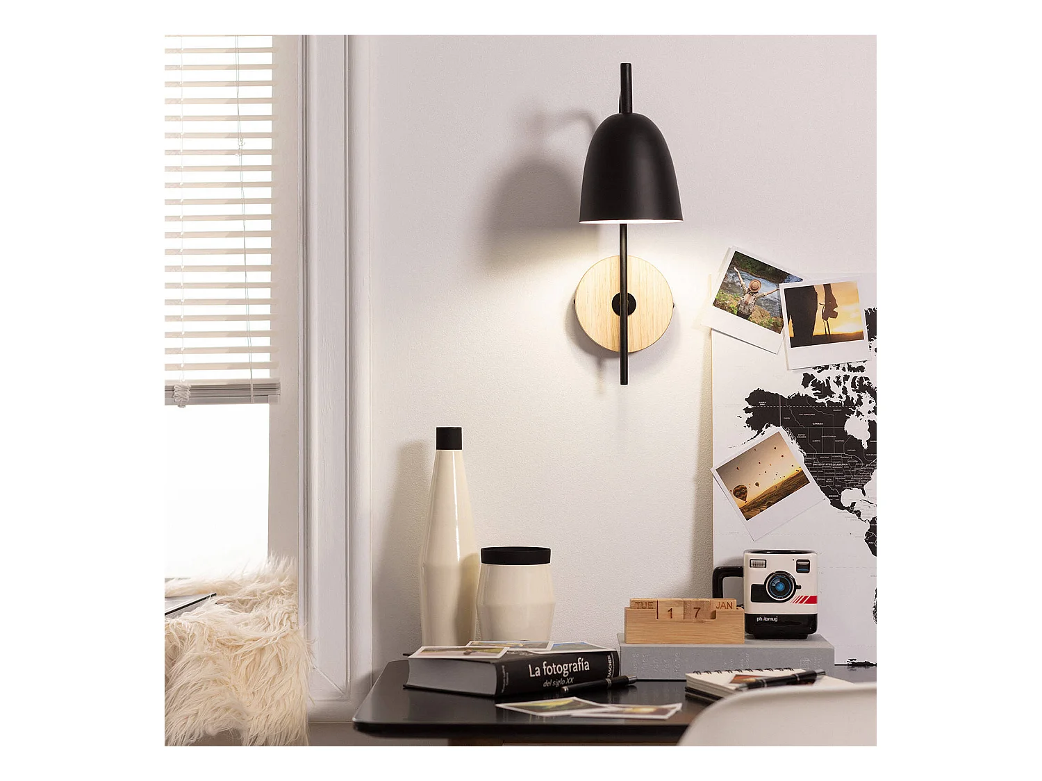 TechBrey Lámpara de Pared de Madera y Metal Fresne