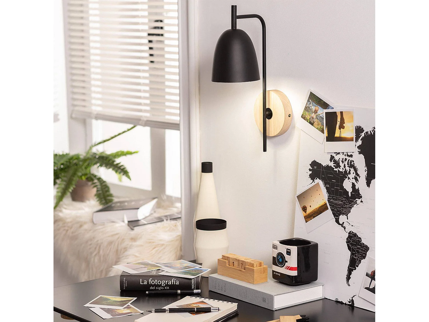 TechBrey Lámpara de Pared de Madera y Metal Fresne