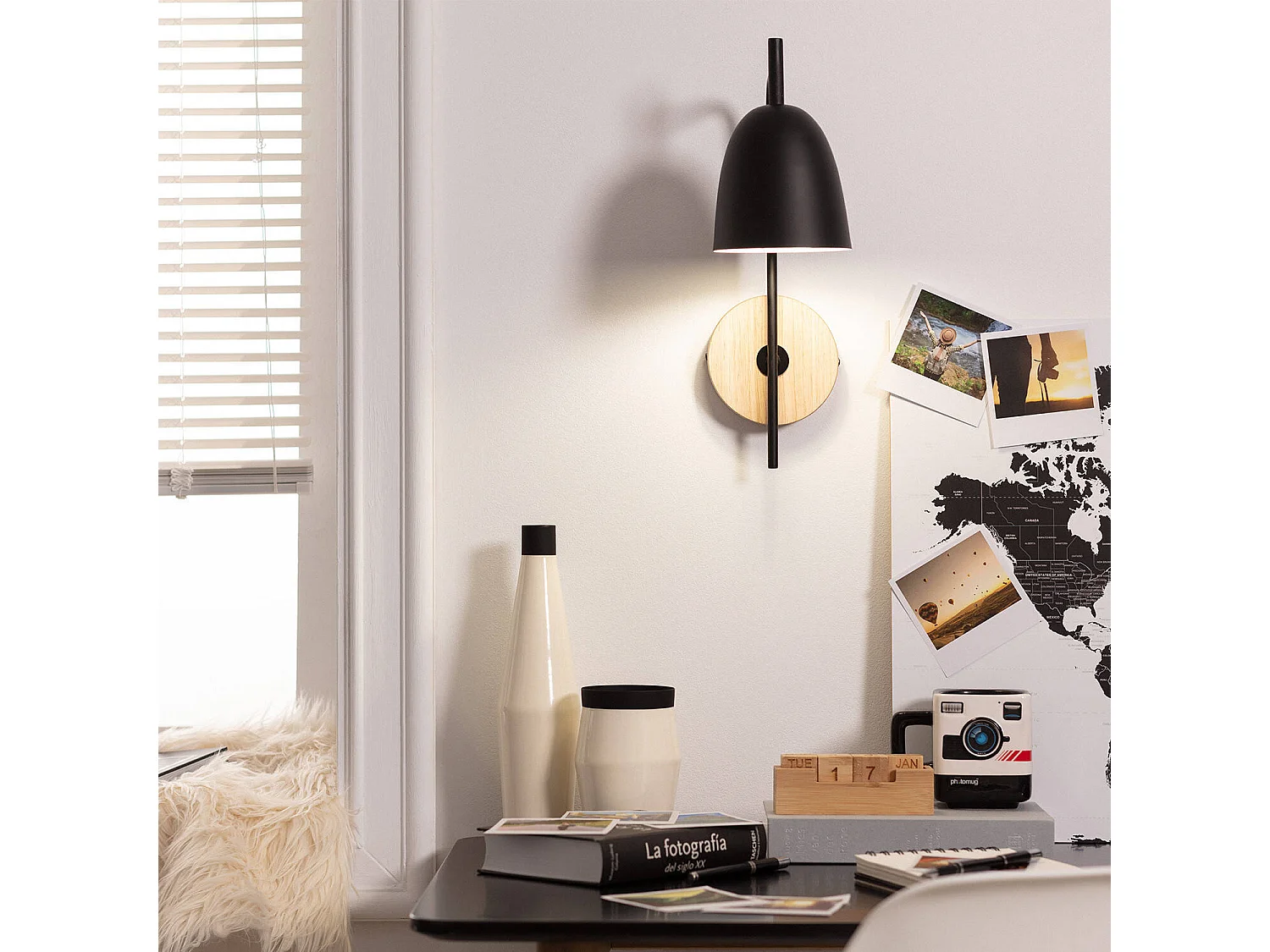 TechBrey Lámpara de Pared de Madera y Metal Fresne