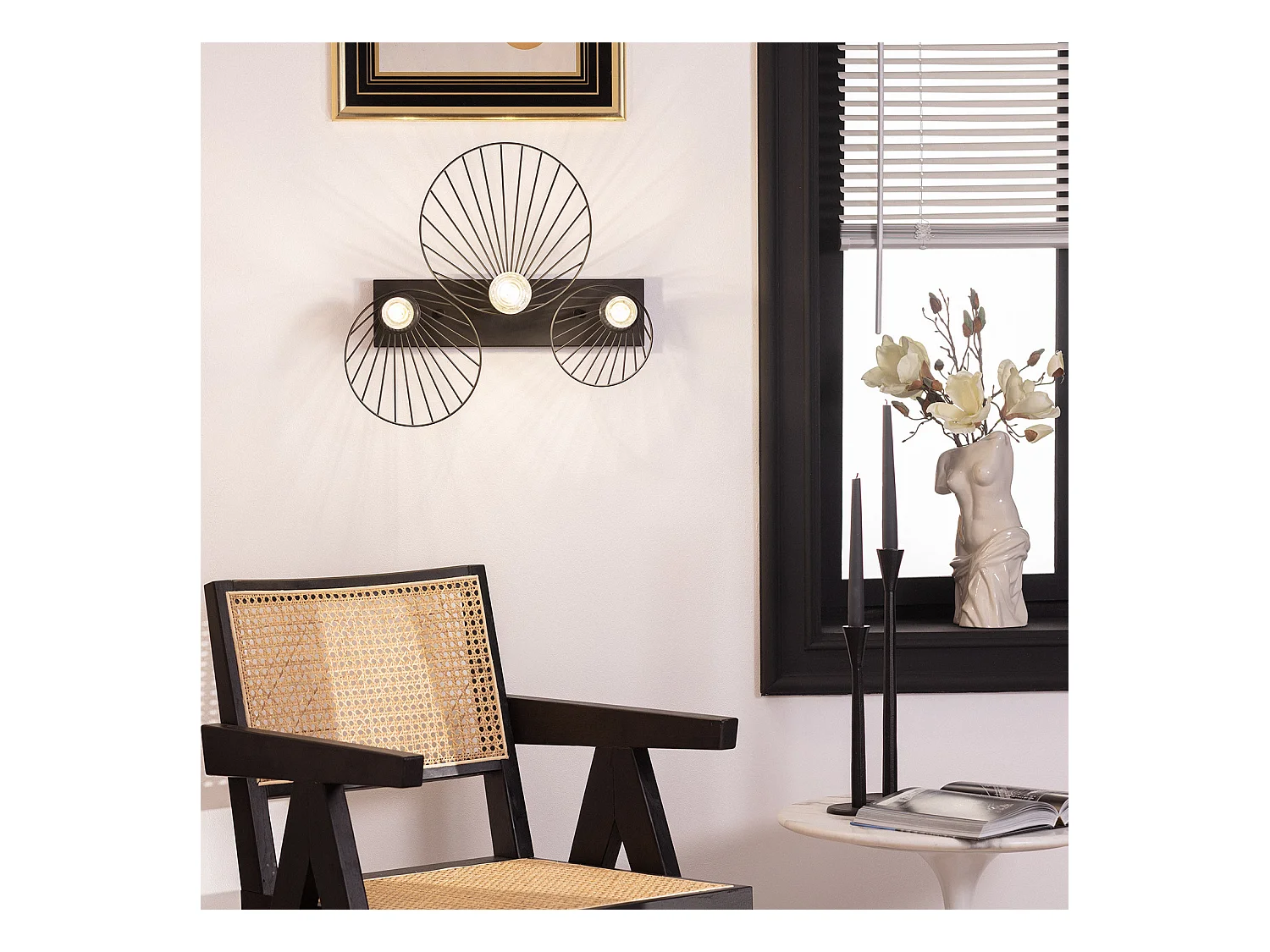 Applique da Parete Kibanda Koto 3 Faretti Nero