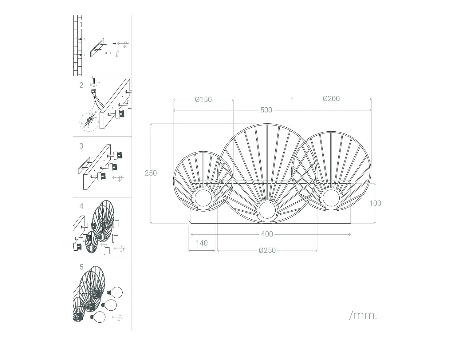 Applique da Parete Kibanda Koto 3 Faretti Nero
