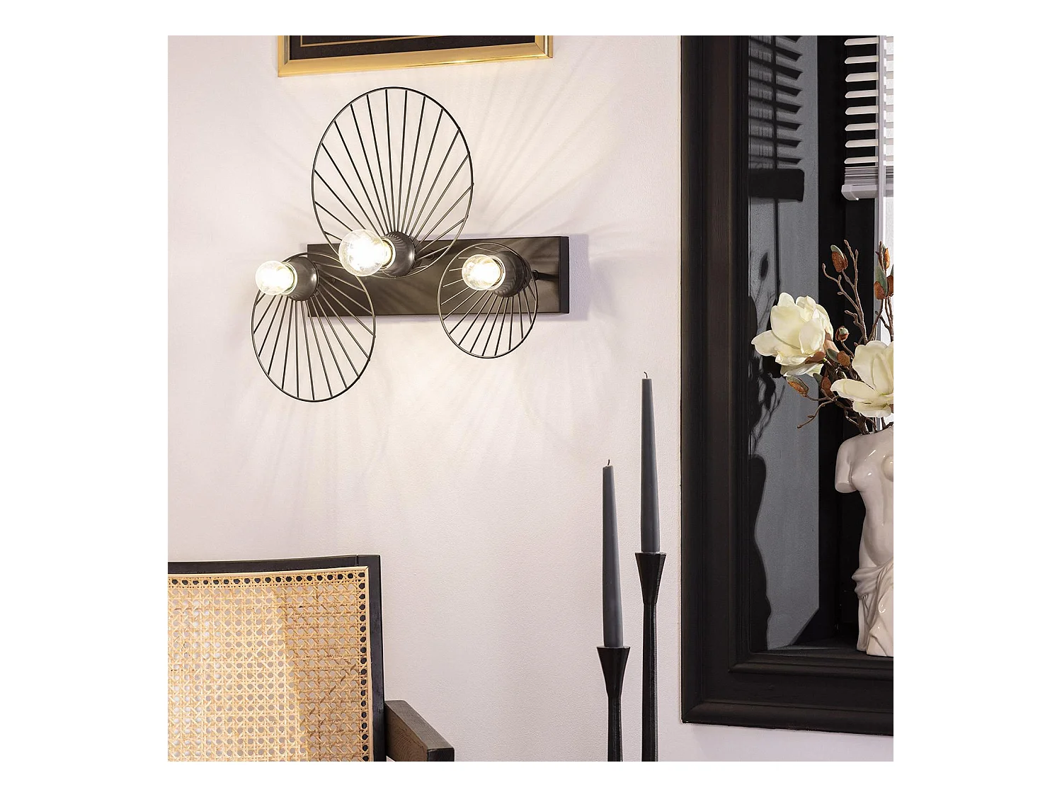 Applique da Parete Kibanda Koto 3 Faretti Nero