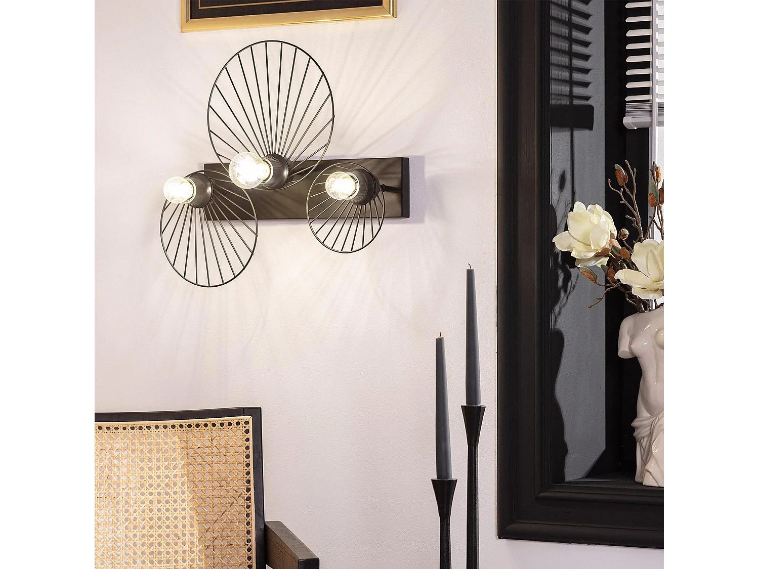 Applique Murale Kibanda Koto 3 Spots Noir