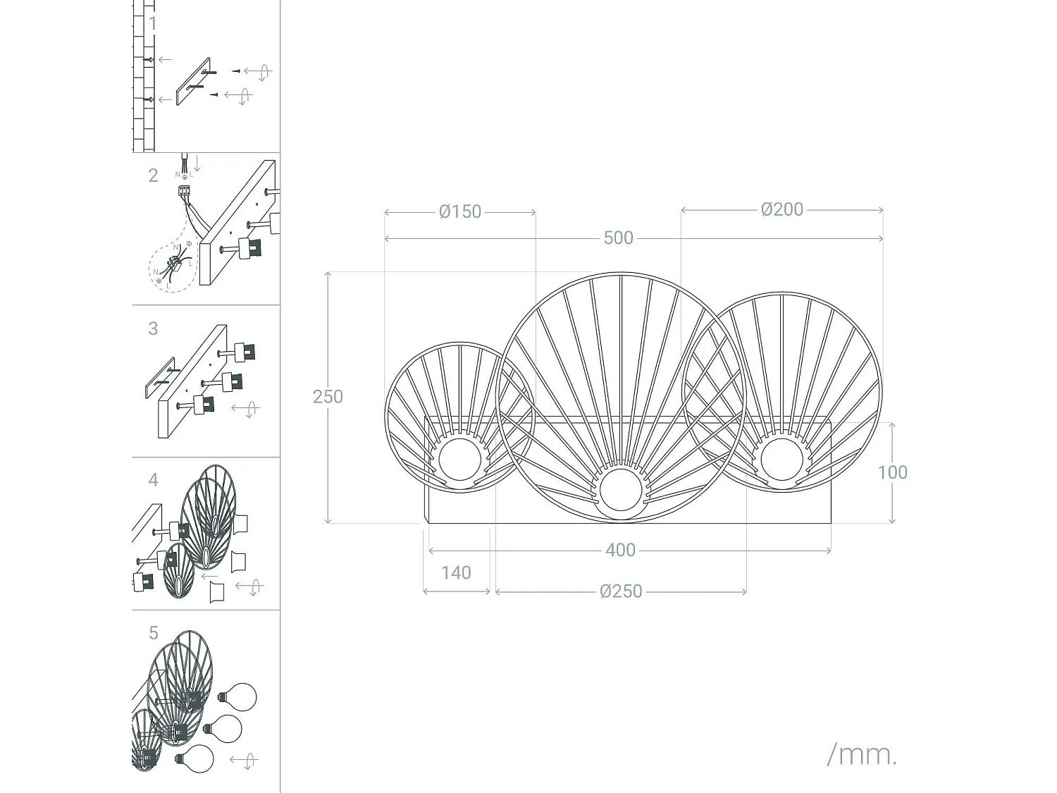 Applique Murale Kibanda Koto 3 Spots Noir
