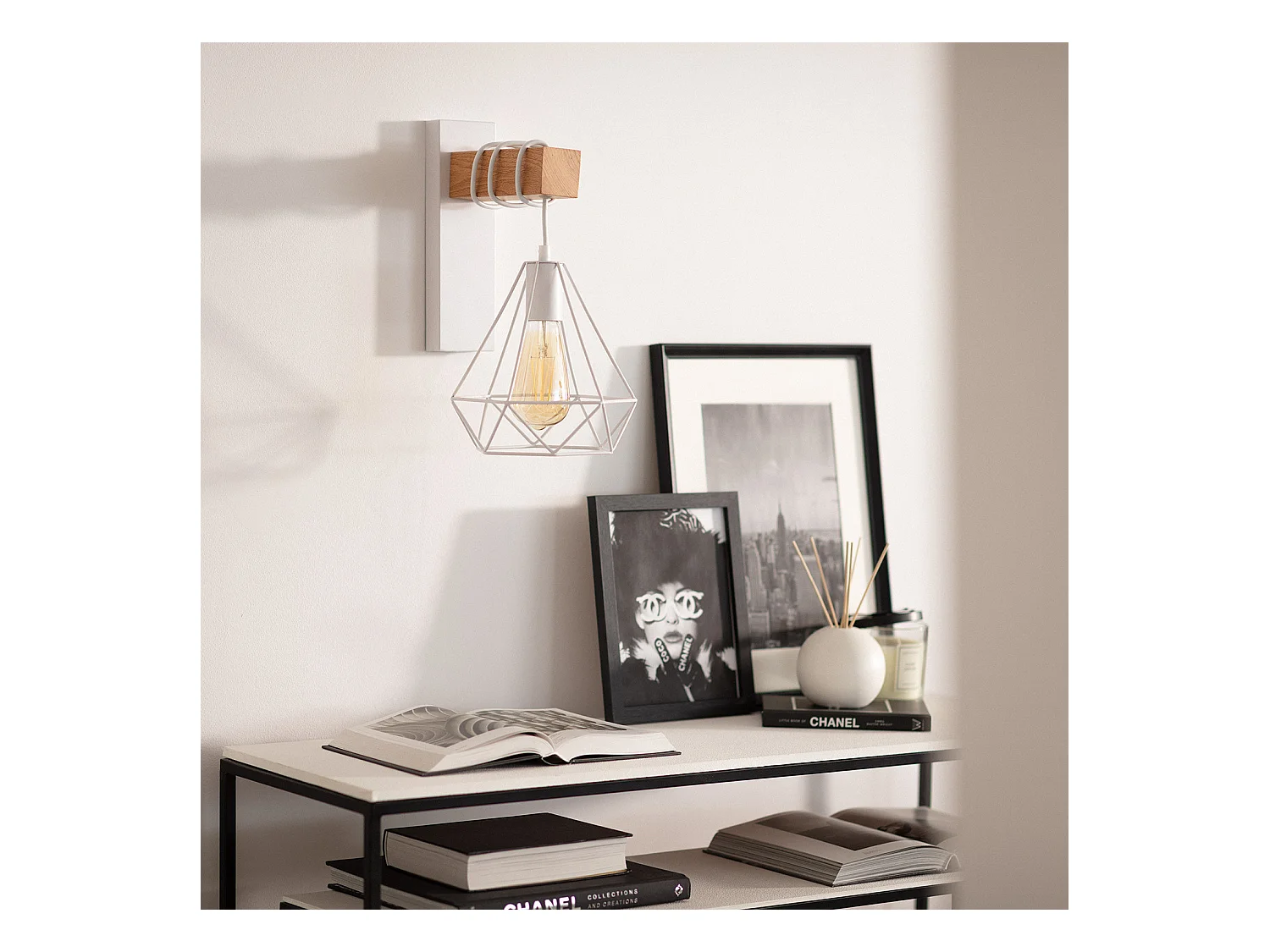 Lampe Murale Métal et Bois Sardo Blanc