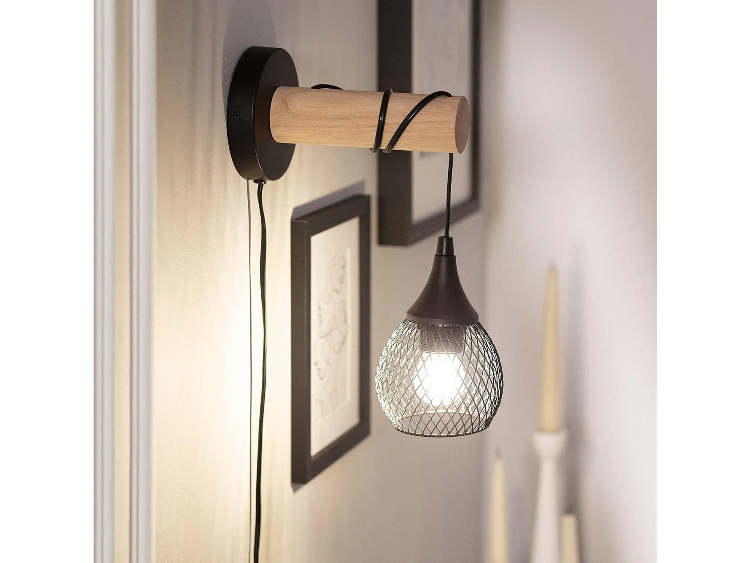 Lámpara de Pared de Madera y Metal Monah Verde Celadón