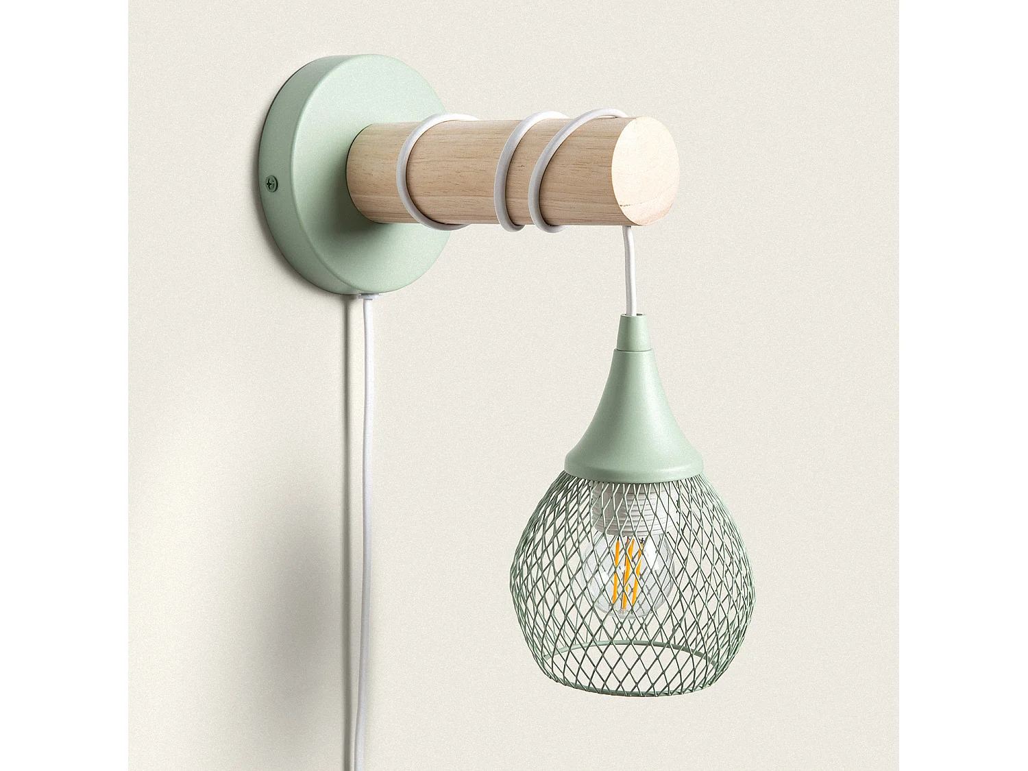 Lámpara de Pared de Madera y Metal Monah Verde Celadón