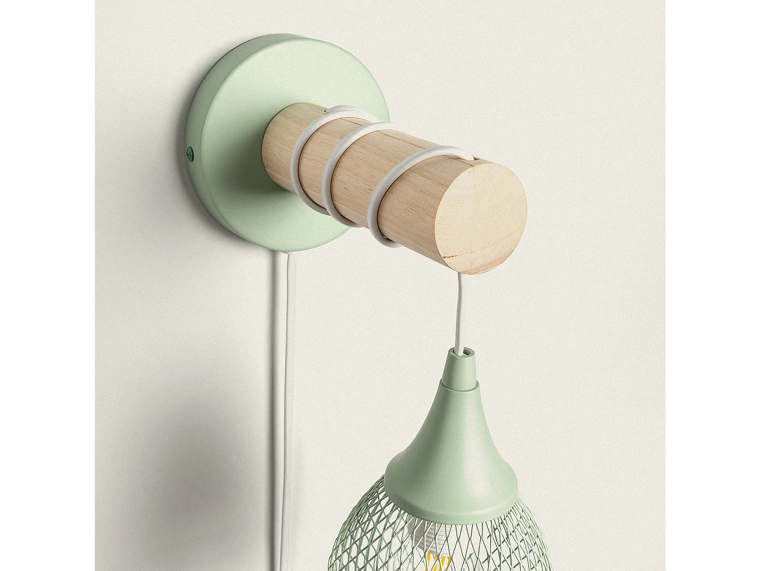 Lámpara de Pared de Madera y Metal Monah Verde Celadón