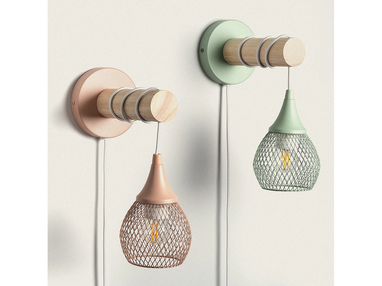 Lámpara de Pared de Madera y Metal Monah Verde Celadón
