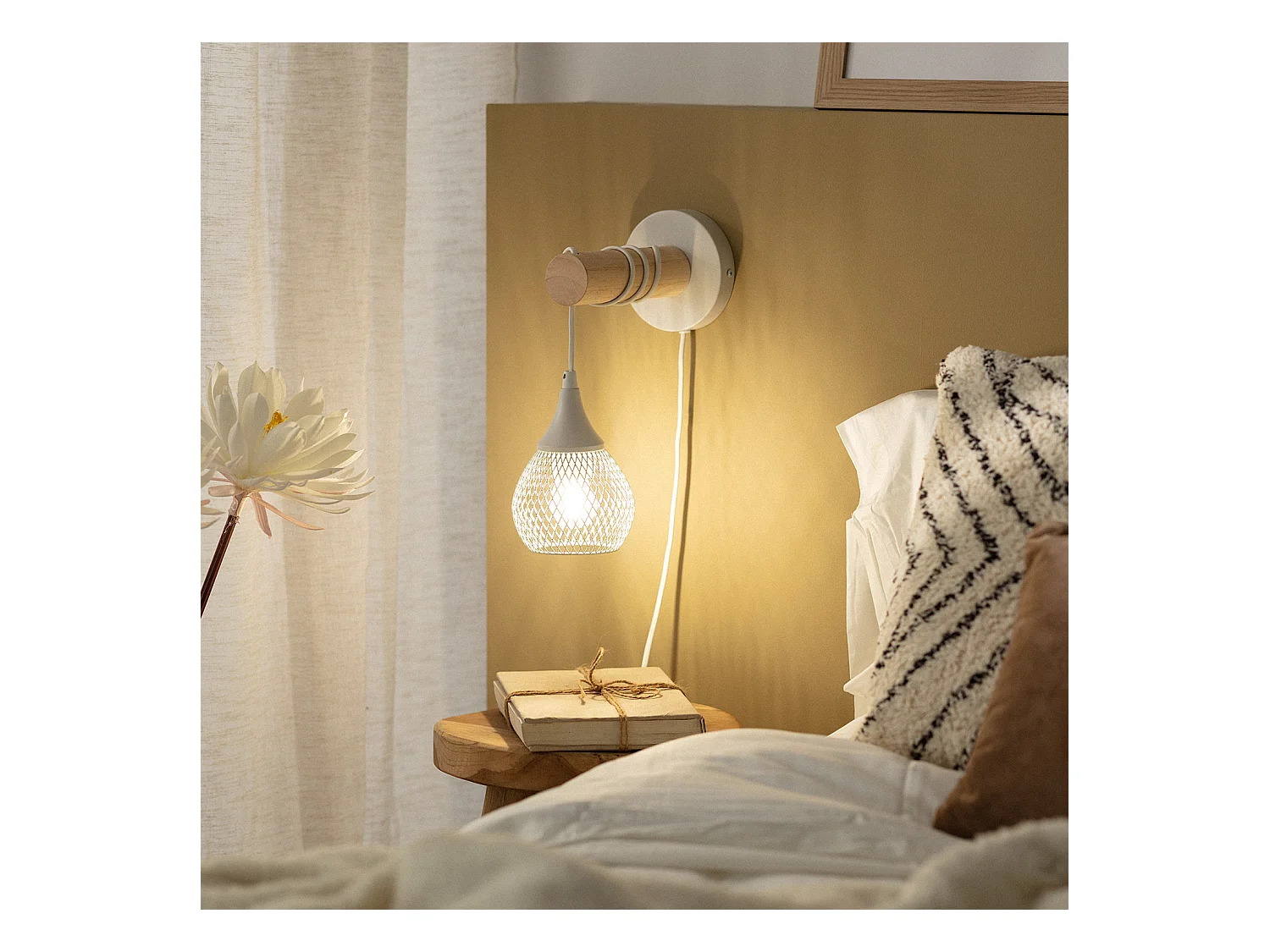 Lampe Murale Bois et Métal Monah Blanc