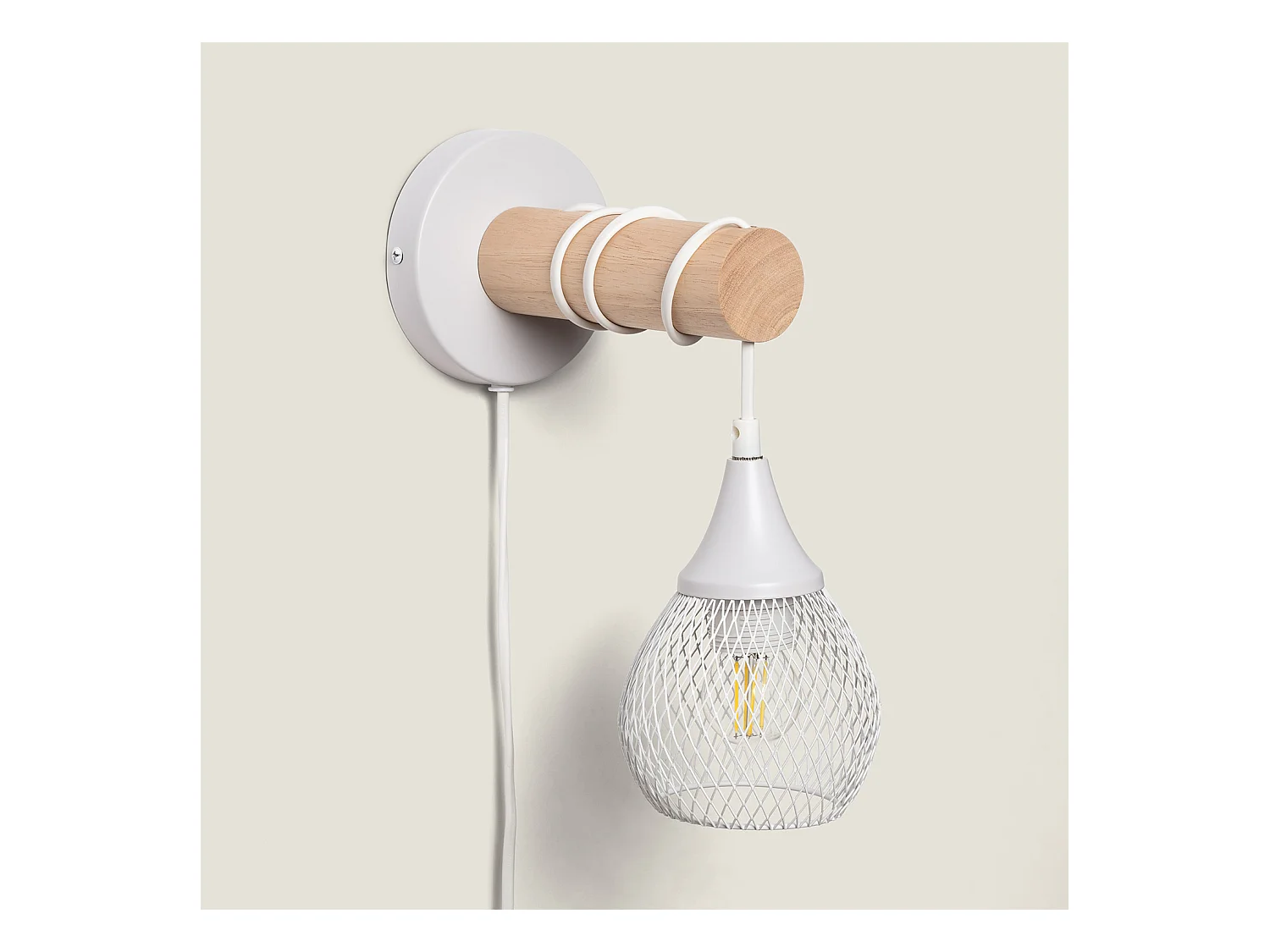 Lampe Murale Bois et Métal Monah Blanc