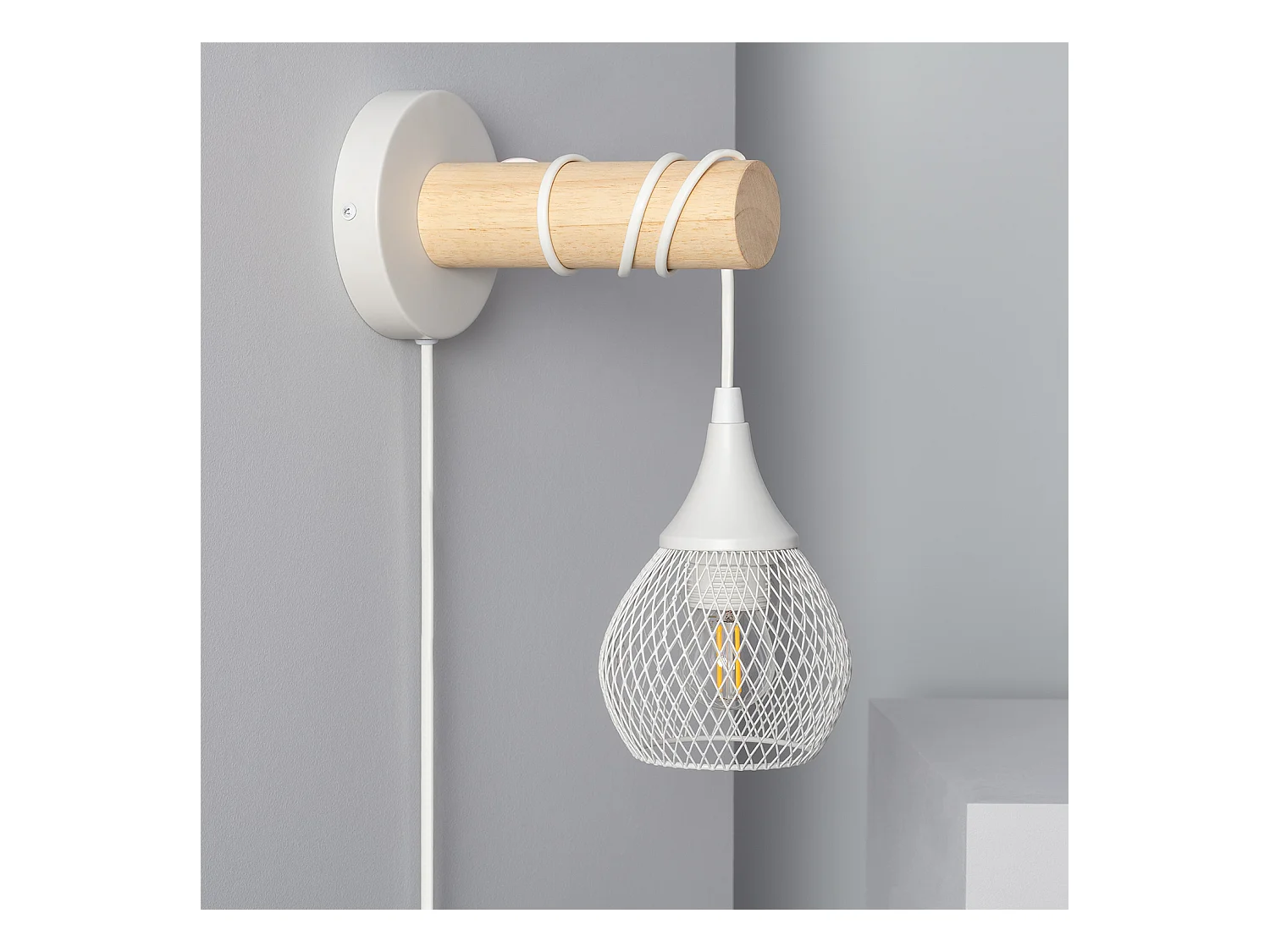 Lampada da Parete Legno e Metallo Monah Bianco