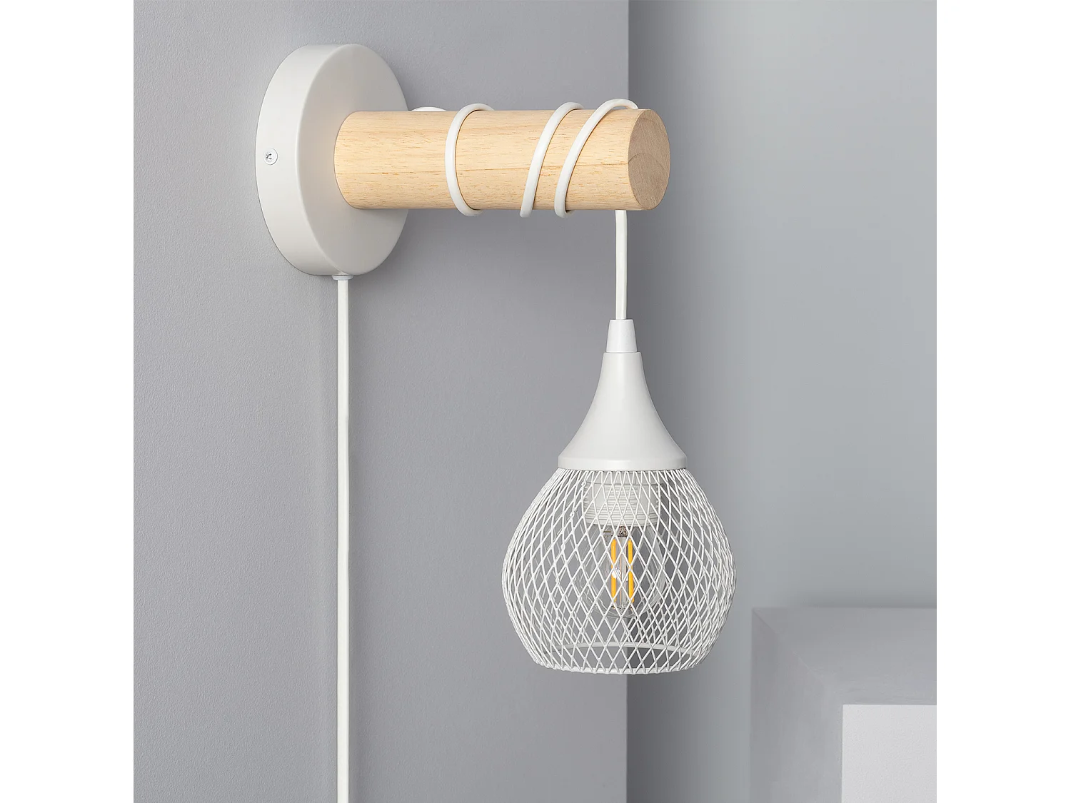 Lampe Murale Bois et Métal Monah Blanc