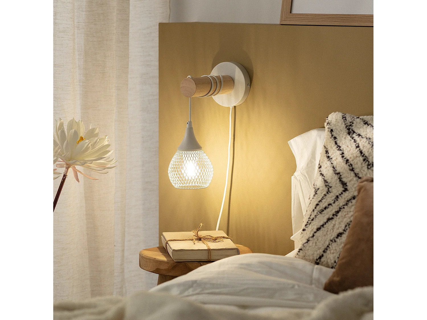 Lampe Murale Bois et Métal Monah Blanc