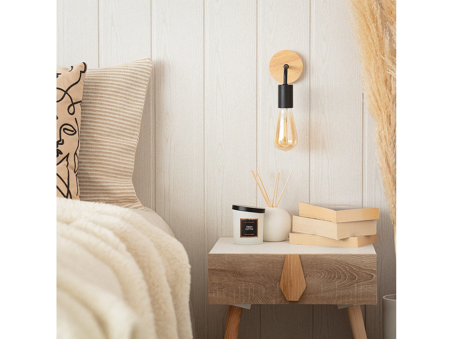 Lámpara de Pared de Madera y Metal Jedali Negro