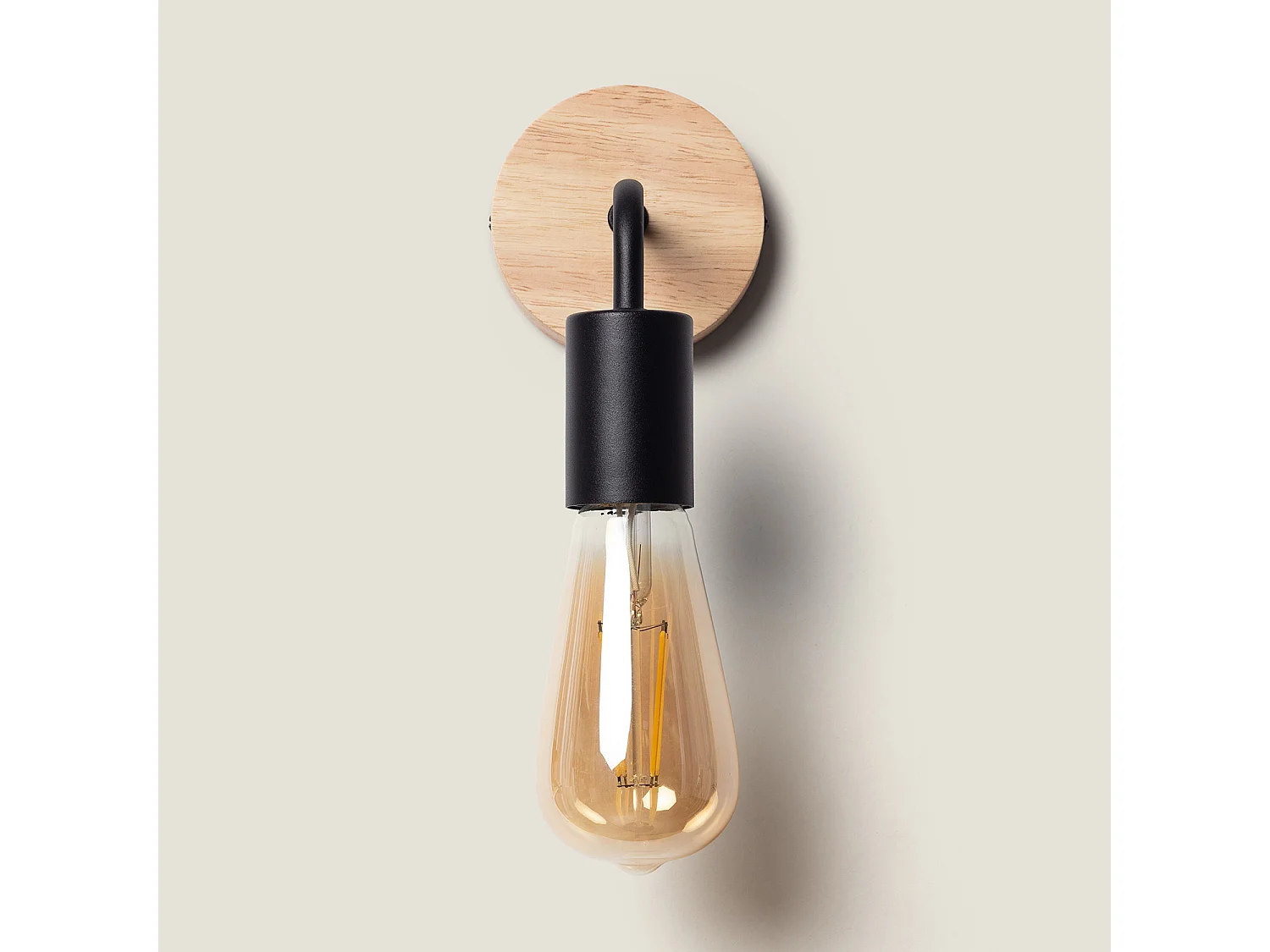 Lámpara de Pared de Madera y Metal Jedali Negro