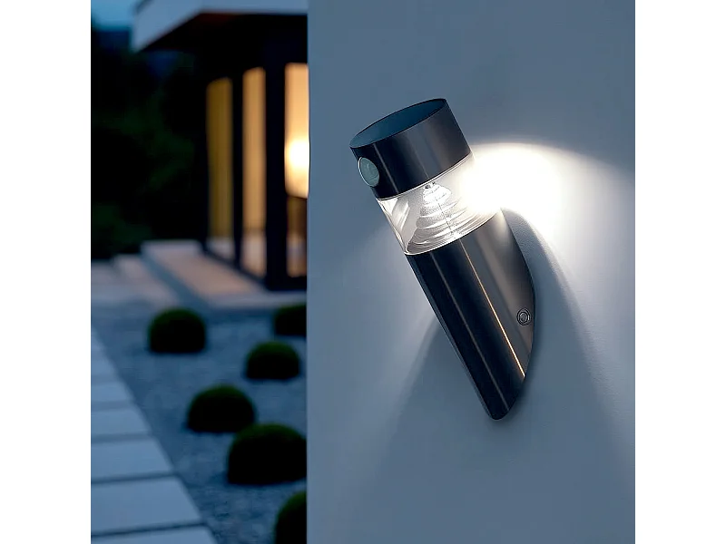Applique Murale LED Extérieure Solaire Inti Inox avec Détecteur de Présence PIR 6000K Blanc froid