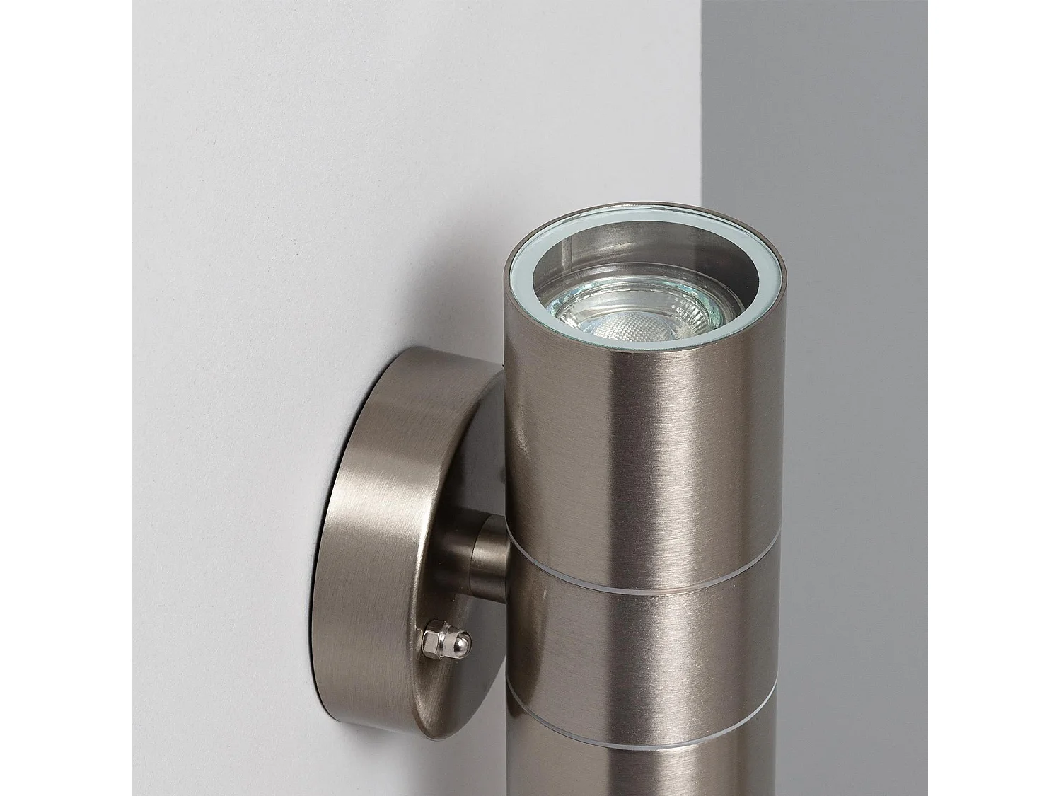 Aplique de Pared Exterior Acero Inoxidable Iluminación Doble Cara Satin Plateado