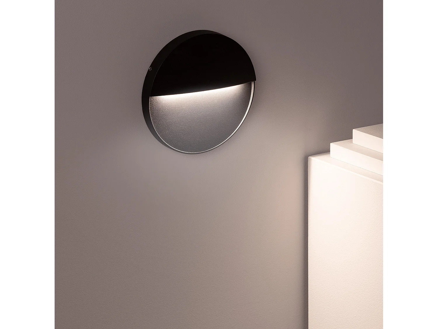 Balise LED Extérieure 6.5W en Saillie au Mur Ronde Jade Noire  Blanc Neutre 4000K