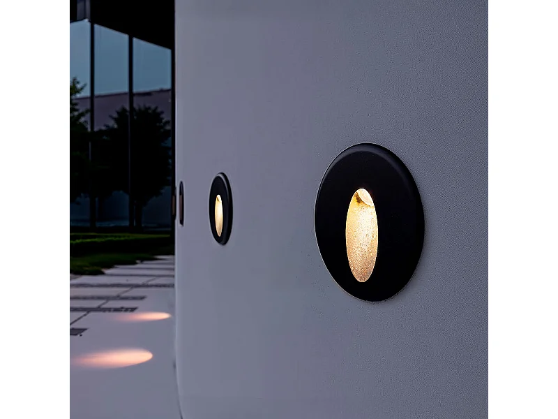 Balise LED Extérieure 3W Encastrable au Mur Ronde Bombée Adam Noire 2700K Blanc chaud