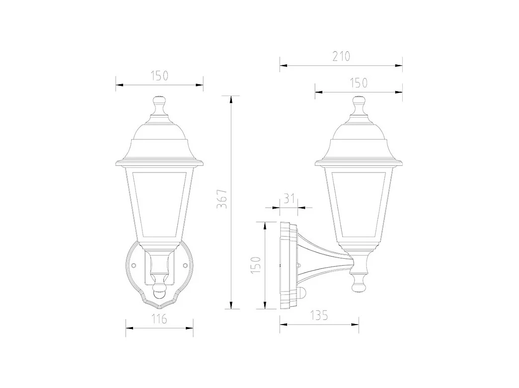 Lampe Murale Extérieure avec Détecteur de Présence PIR Mini Villa Noir