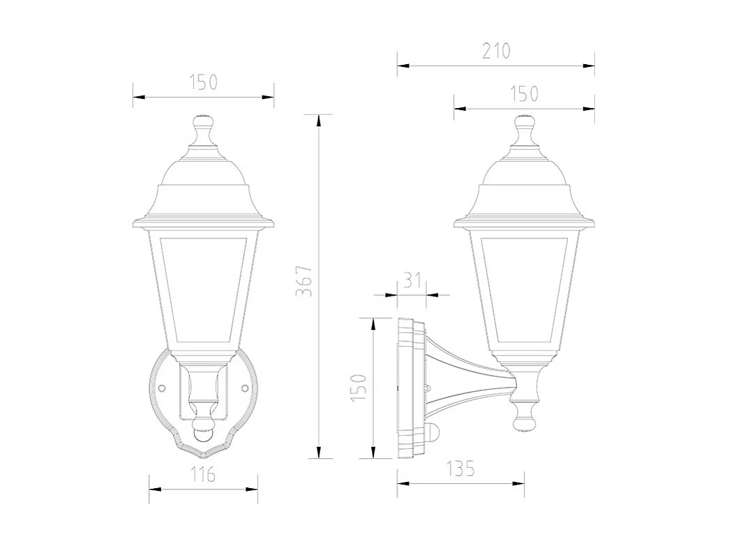 Lampe Murale Extérieure avec Détecteur de Présence PIR Mini Villa Noir