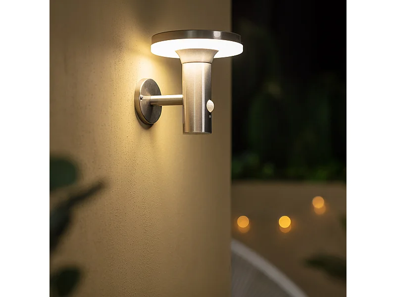 Applique da Parete per Esterni LED Solare Inox con Sensore di Movimento PIR Helios 4000K Bianco Naturale