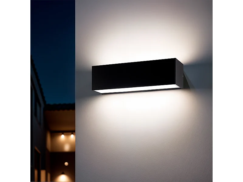 Aplique de Pared Exterior LED 10W Iluminación Doble Cara Rectangular Negro Lena 2700K Blanco Cálido