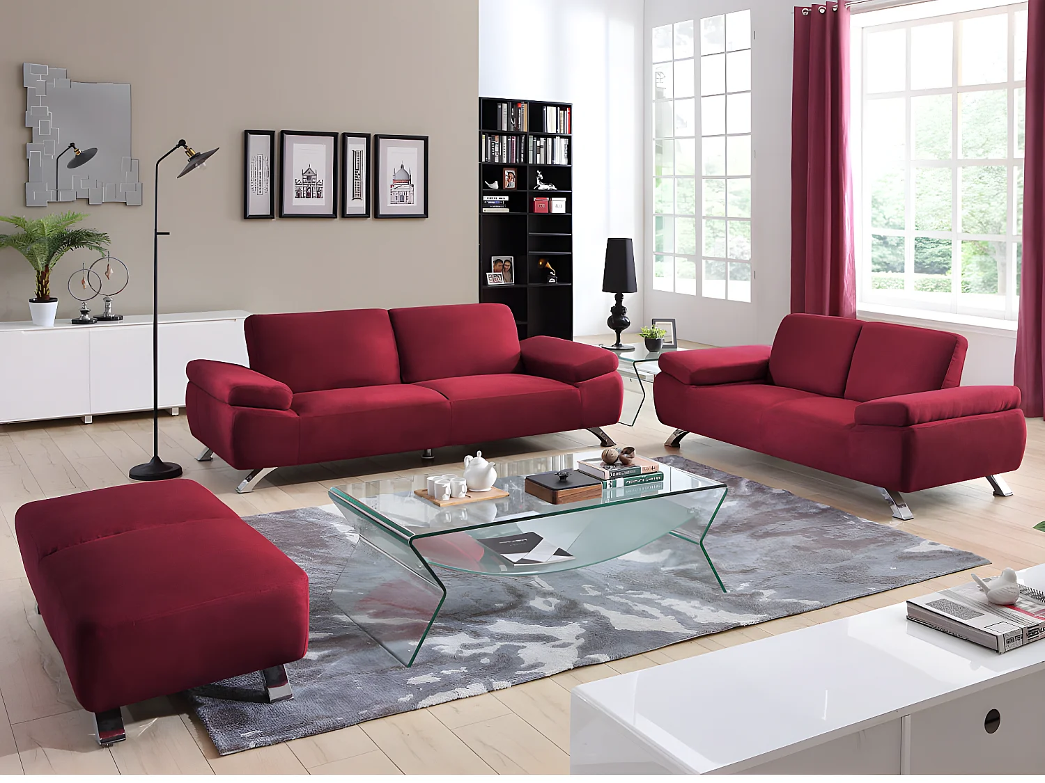 Sofa 2-Sitzer - Microfaser - Rot - POLKA