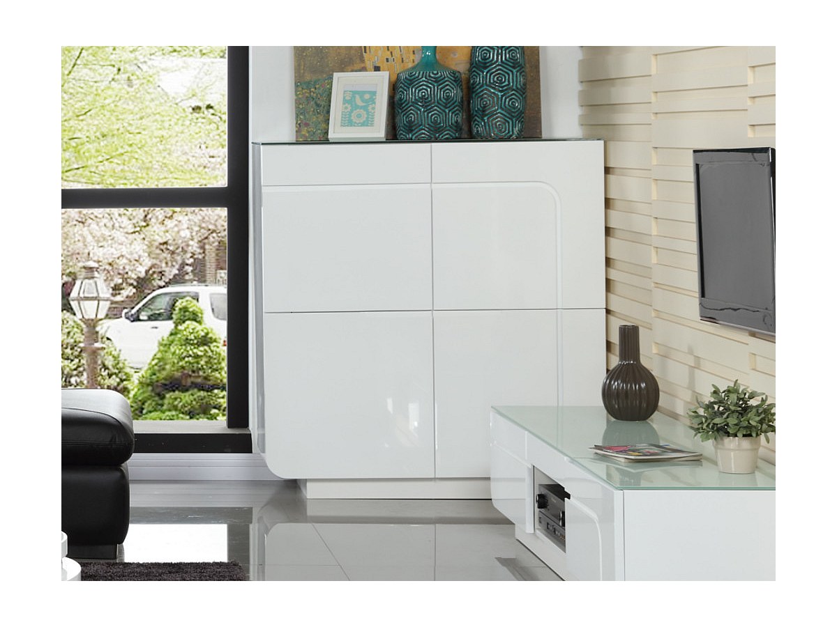 Aparador alto de MDF lacado blanco cristal templado BRADY