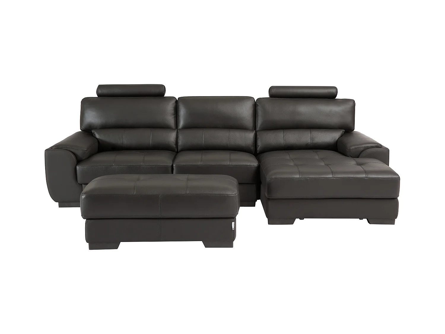 Kanapa narożna i puf ze skóry METROPOLITAN II - Czarny - Narożnik prawostronny