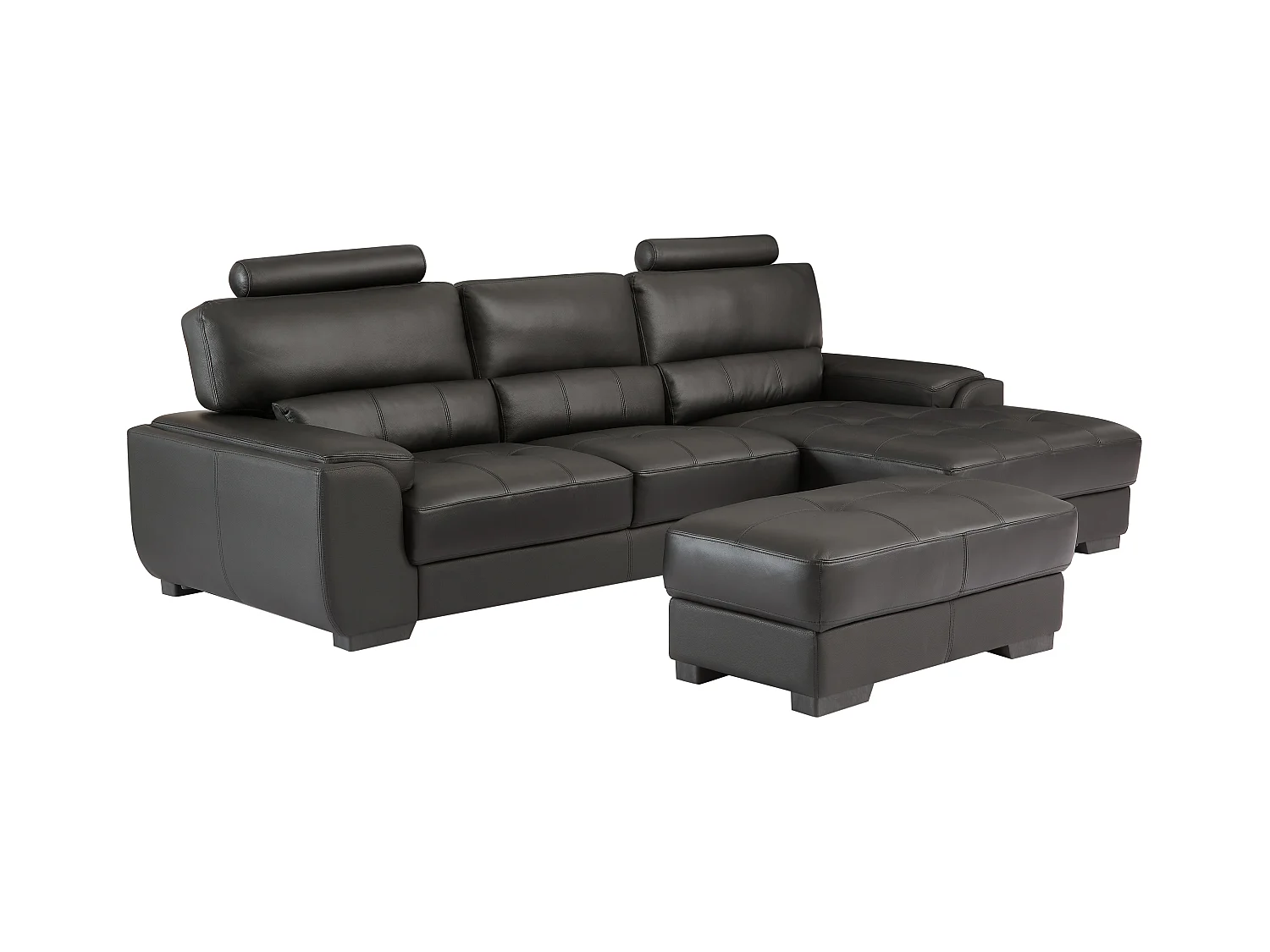 Hoekbank en poef van leer METROPOLITAN II - zwart - hoek rechts