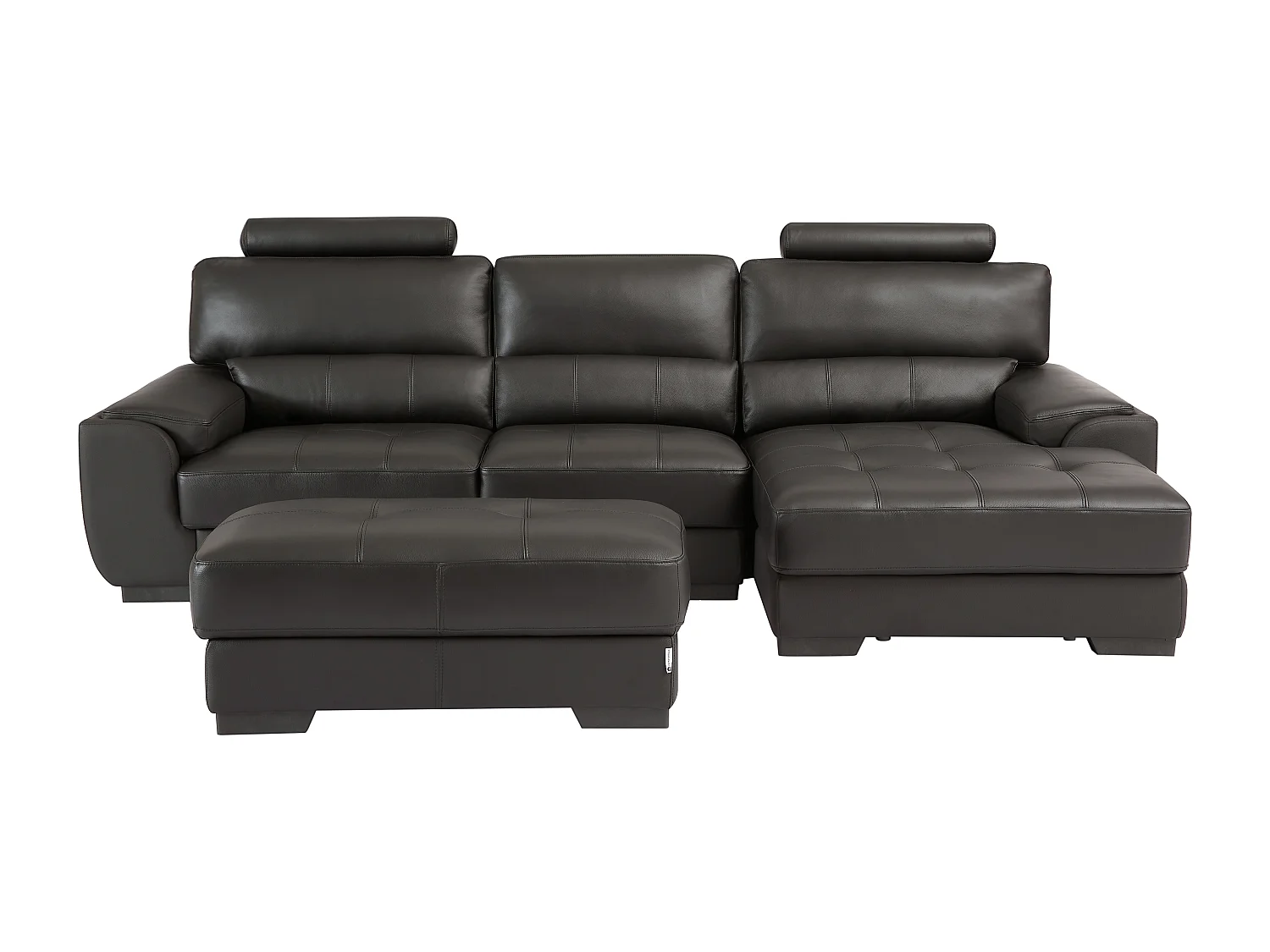 Canapé d'angle et pouf en cuir METROPOLITAN II - Noir - Angle droit