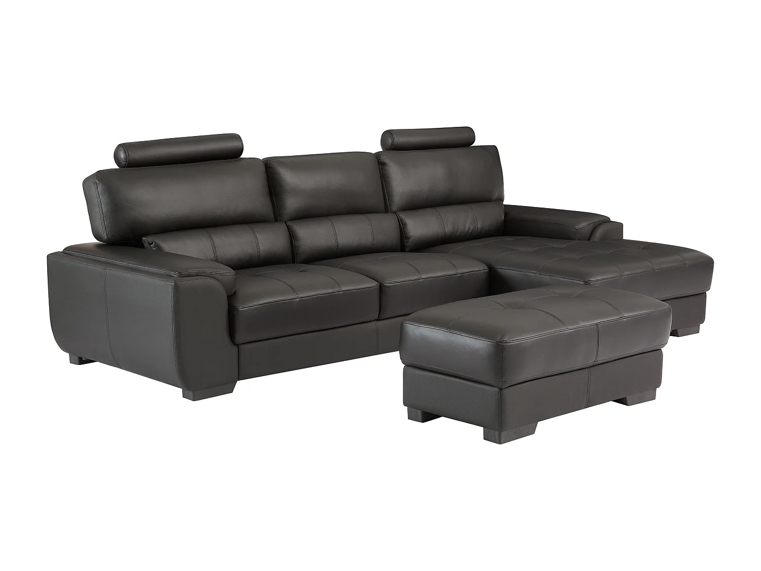 Canapé d'angle et pouf en cuir METROPOLITAN II - Noir - Angle droit