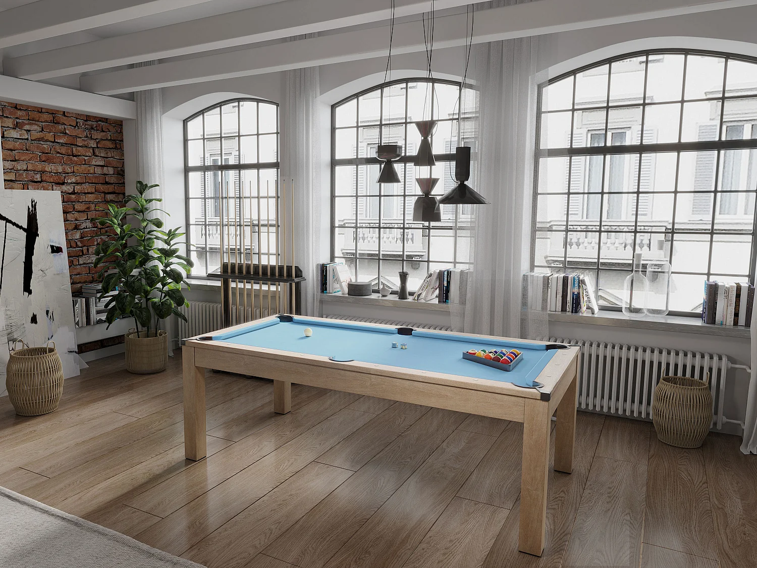 Multifunktionstisch Billard & Tischtennis - 213 x 112 x 81,5 cm - Blau - BALTHAZAR