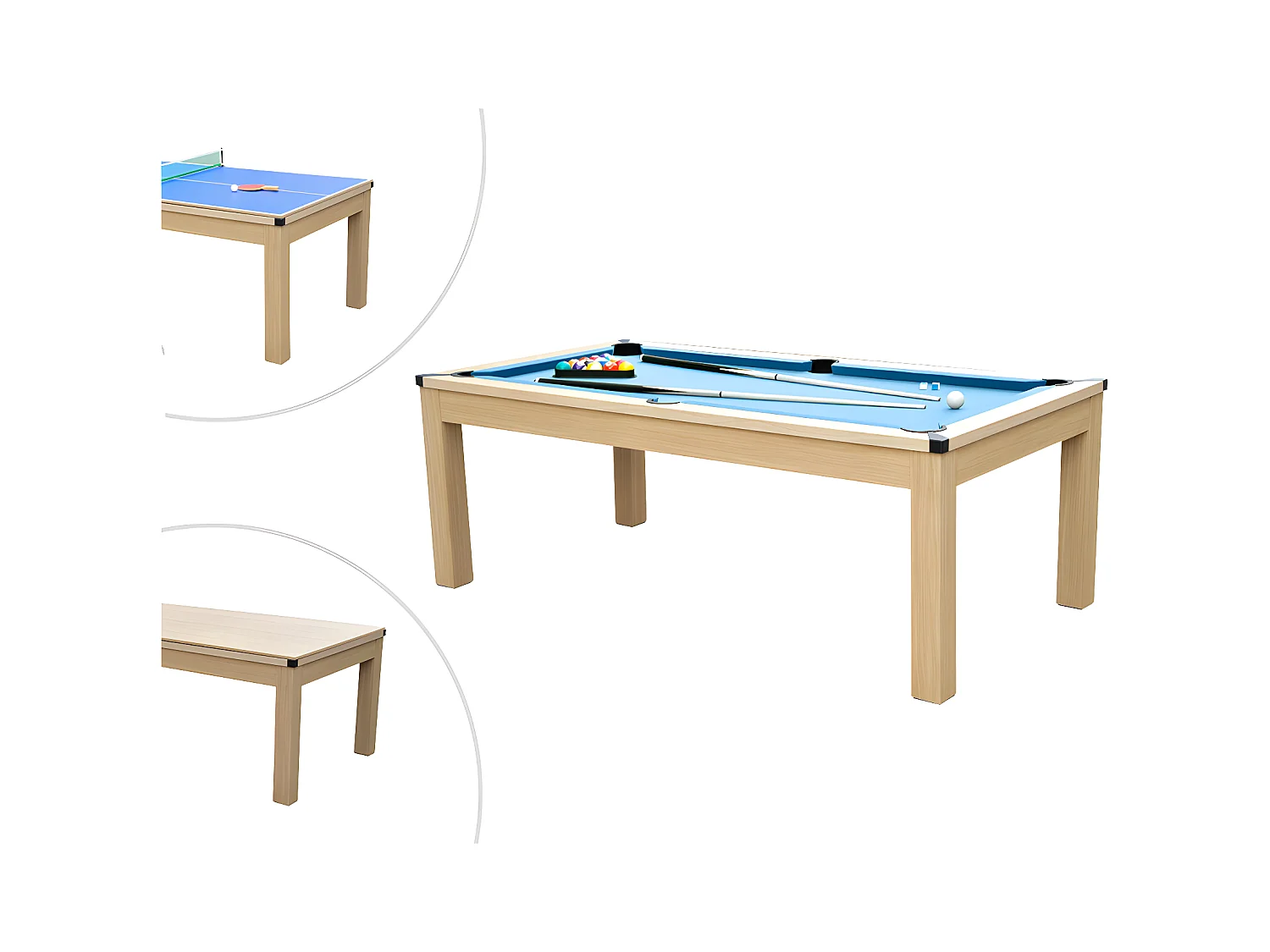 Multifunktionstisch Billard & Tischtennis - 213 x 112 x 81,5 cm - Blau - BALTHAZAR