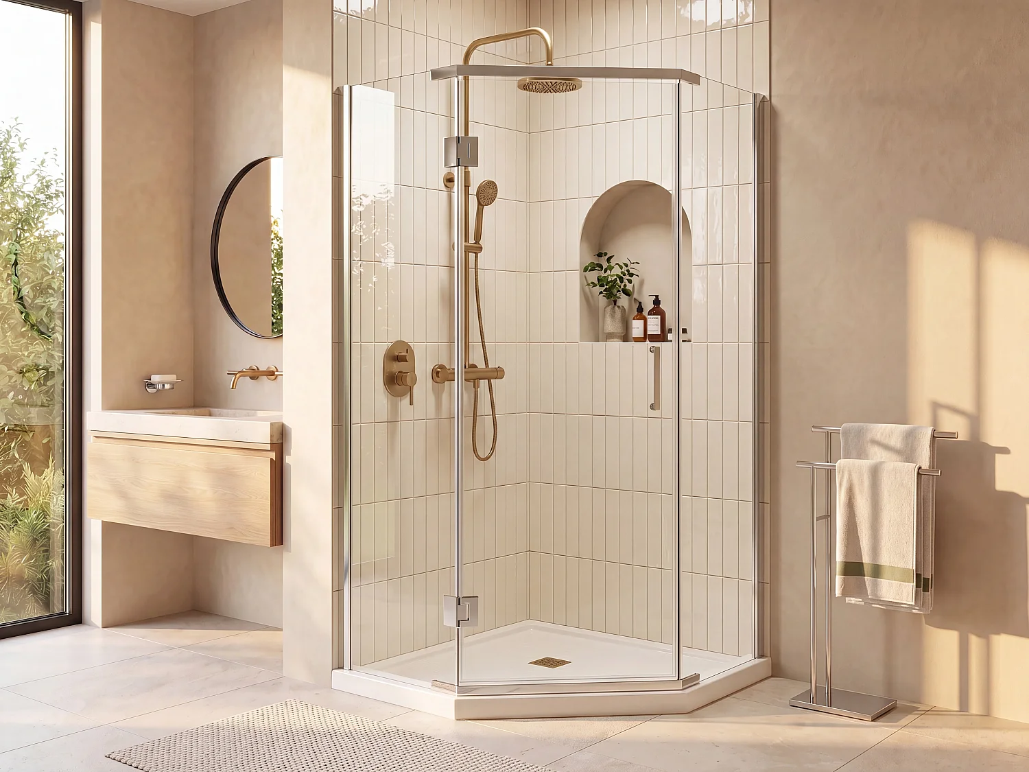 Porta per doccia angolare porta battente 90 x 90 x 185 cm - Piatto doccia in dotazione - ARDIA
