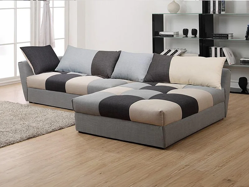 Canapé d'angle convertible en tissu ROMANE - Gris - Angle droit